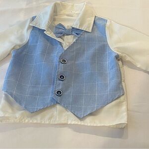 Othr Light Blue Plaid Vest with Matching Bow Tie